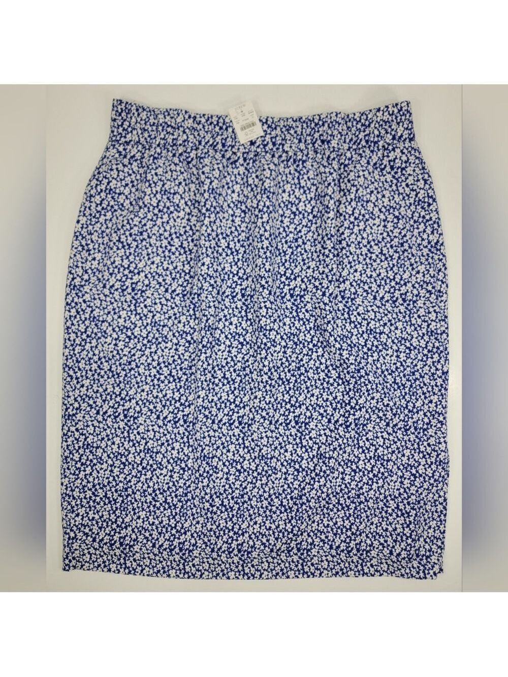 NWT J.Crew Blue White Floral Midi Skirt Pull-On Lined Elastic Waist Womens XL